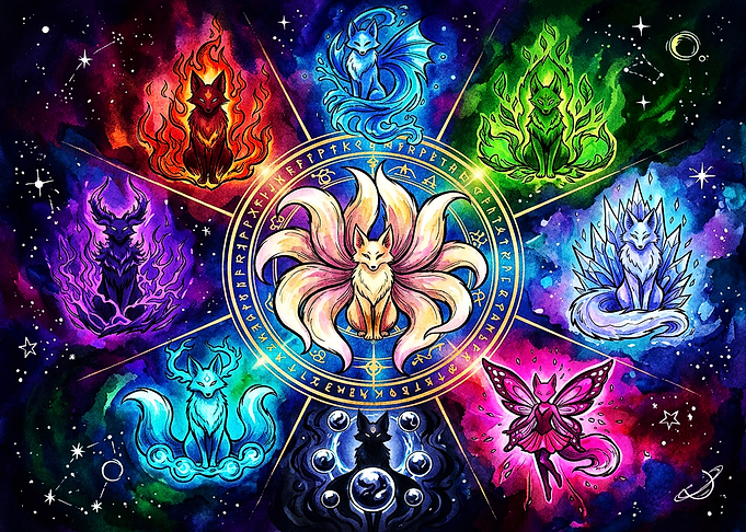 Nine-Tailed Fox Elemental Zodiac Wheel