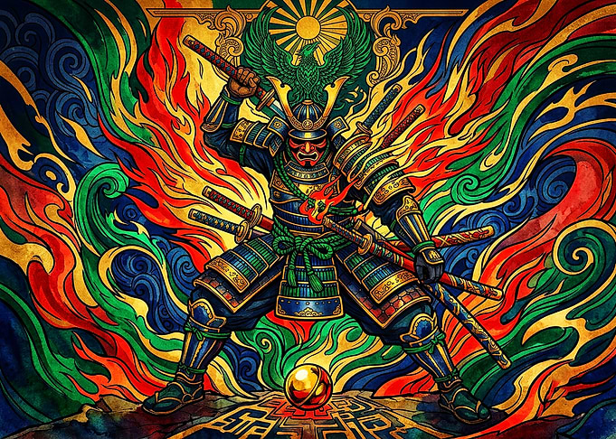 Vibrant Samurai Warrior Digital Art