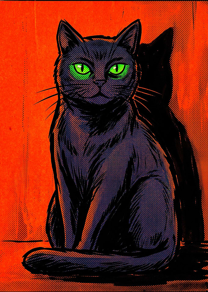 Black Cat with Green Eyes Illustration