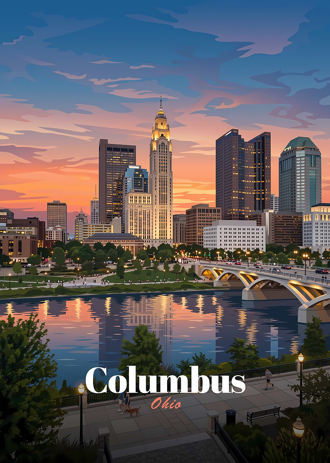 Columbus Ohio Skyline Sunset Poster