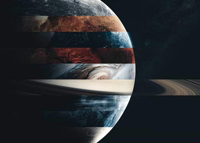 Composite Planet Collage in Space