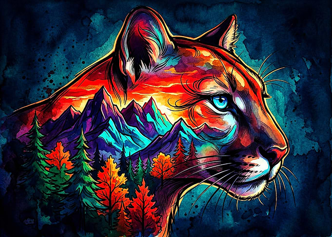 Double Exposure Mountain Cougar Art