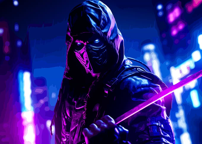 Cyberpunk Ninja Warrior in Neon City