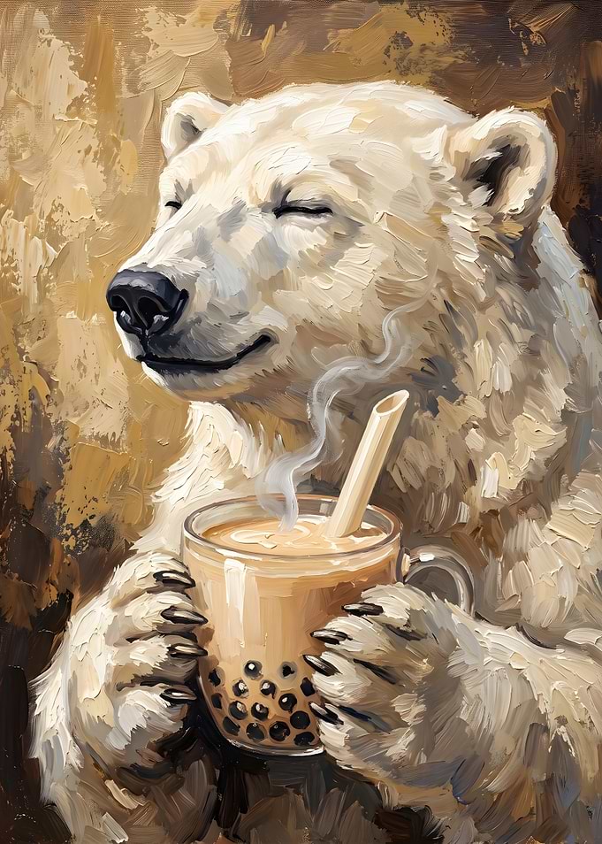 Polar Bear Enjoying Bubble Tea