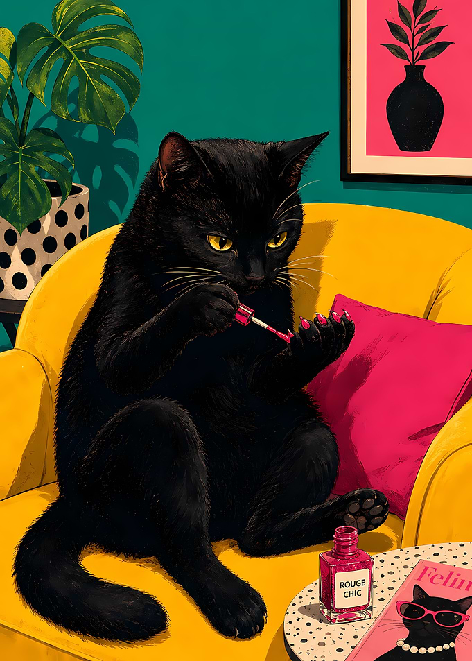 Chic Black Cat Painting Nails