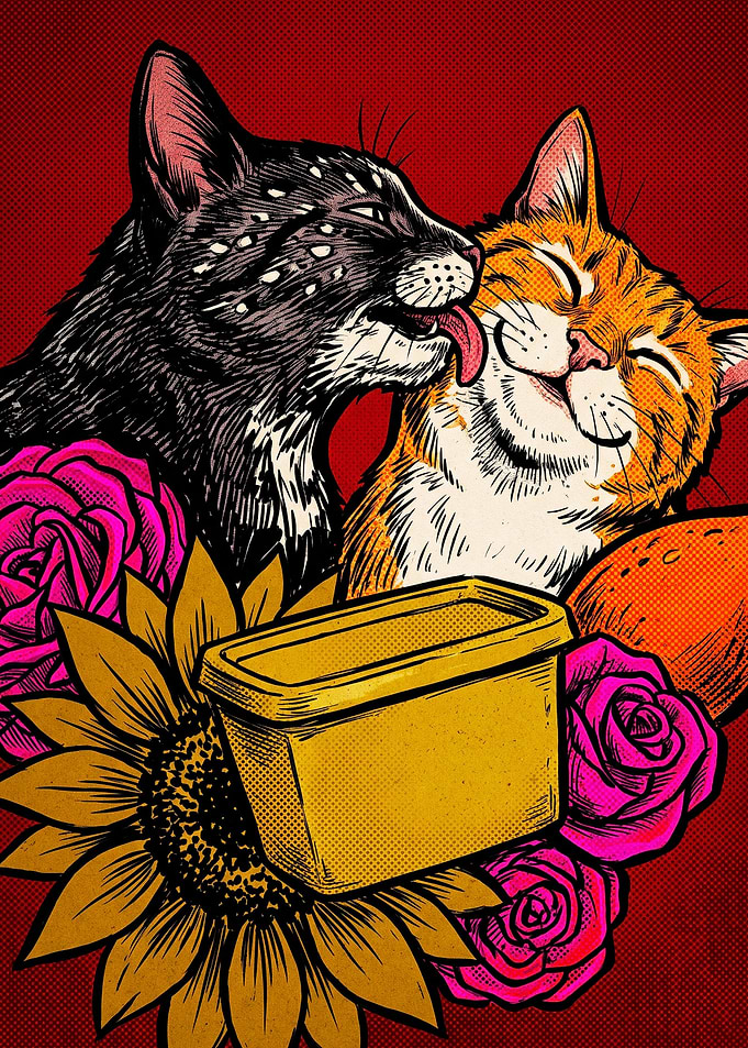 Cats with Butter and Flowers