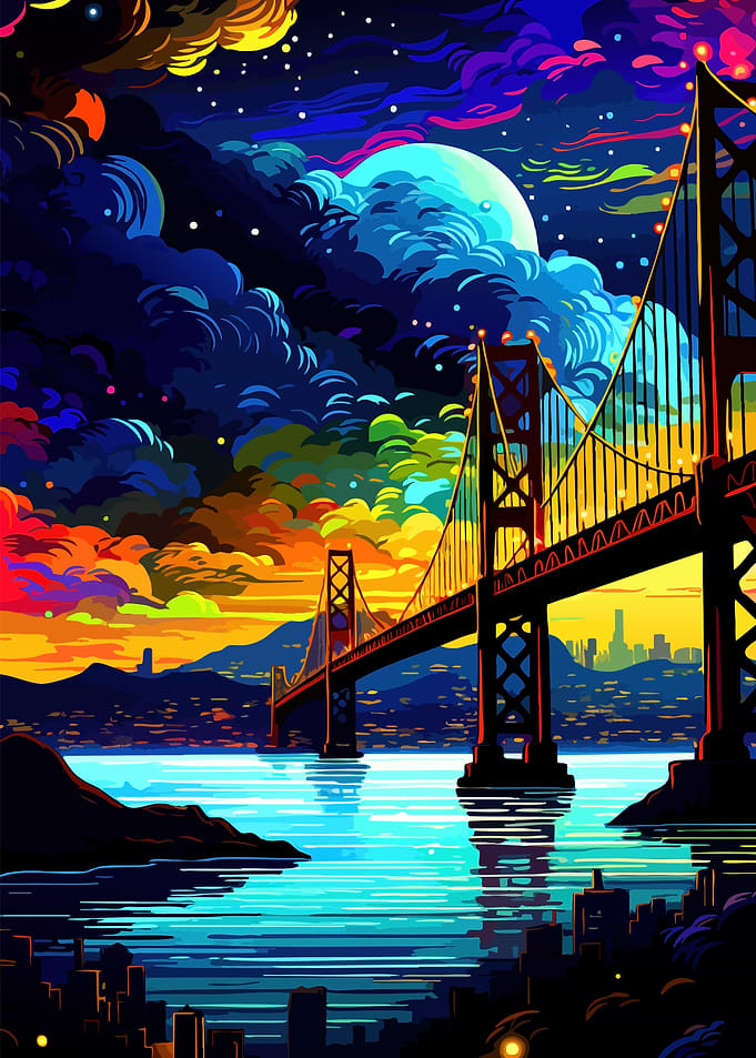 Vibrant Psychedelic Golden Gate Bridge