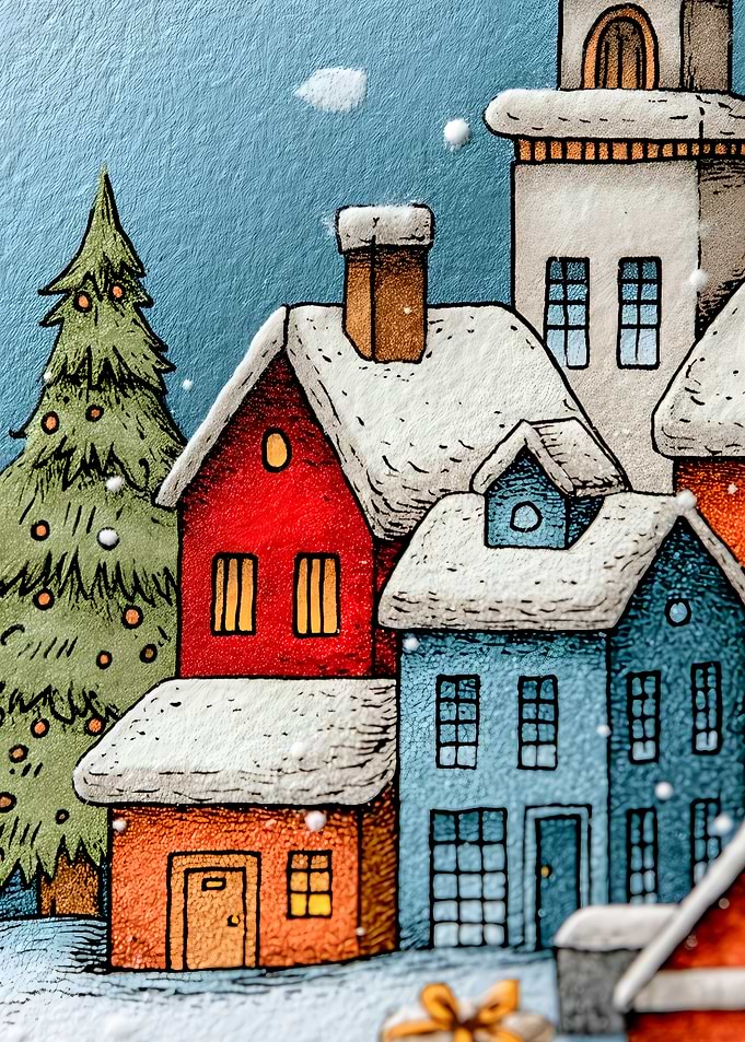 Cozy Winter Village Illustration