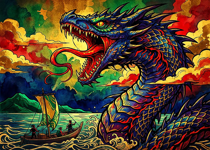 Sea Serpent Attacking a Small Boat