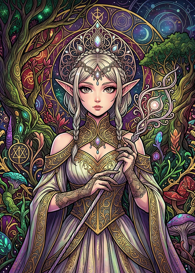 Ethereal Elf Queen in Enchanted Forest