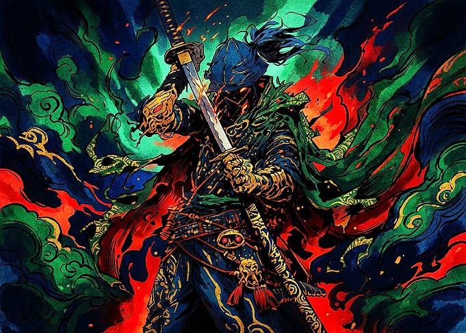 Vibrant Samurai Warrior with Katana