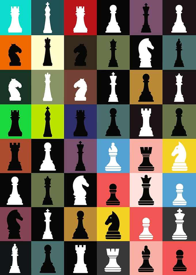 Colorful Chess Piece Grid Pattern