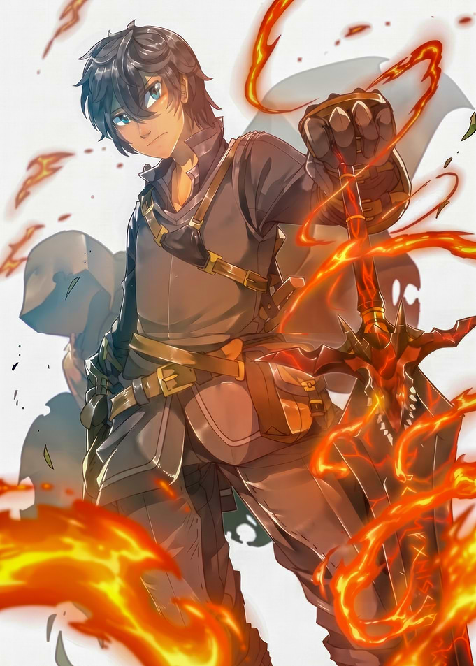Anime Warrior with Flaming Sword