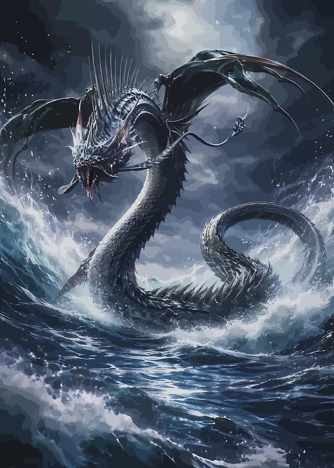 Sea Serpent Rising from Stormy Waters