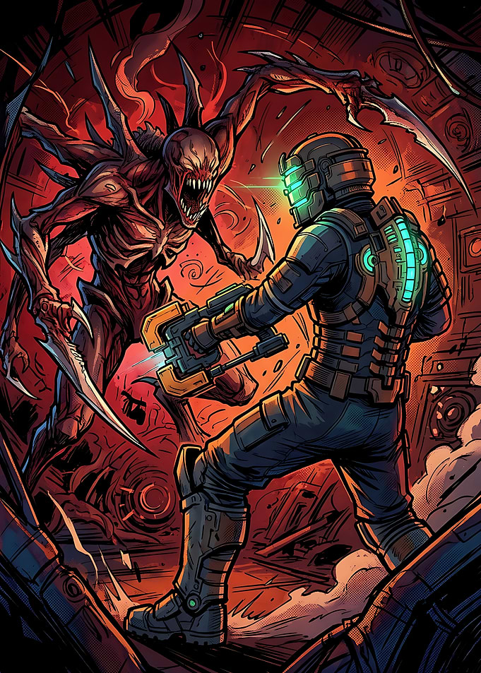 Isaac Clarke Fighting Necromorph