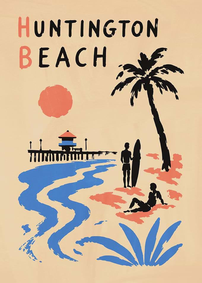 Huntington Beach Retro Travel Poster