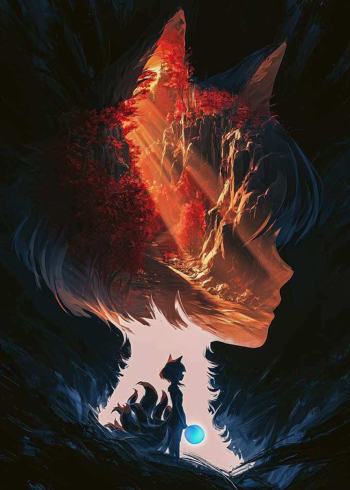 Kitsune Spirit Double Exposure Art