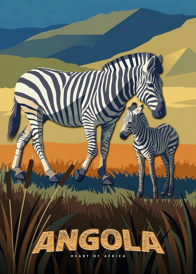 Angola Travel Poster with Zebras