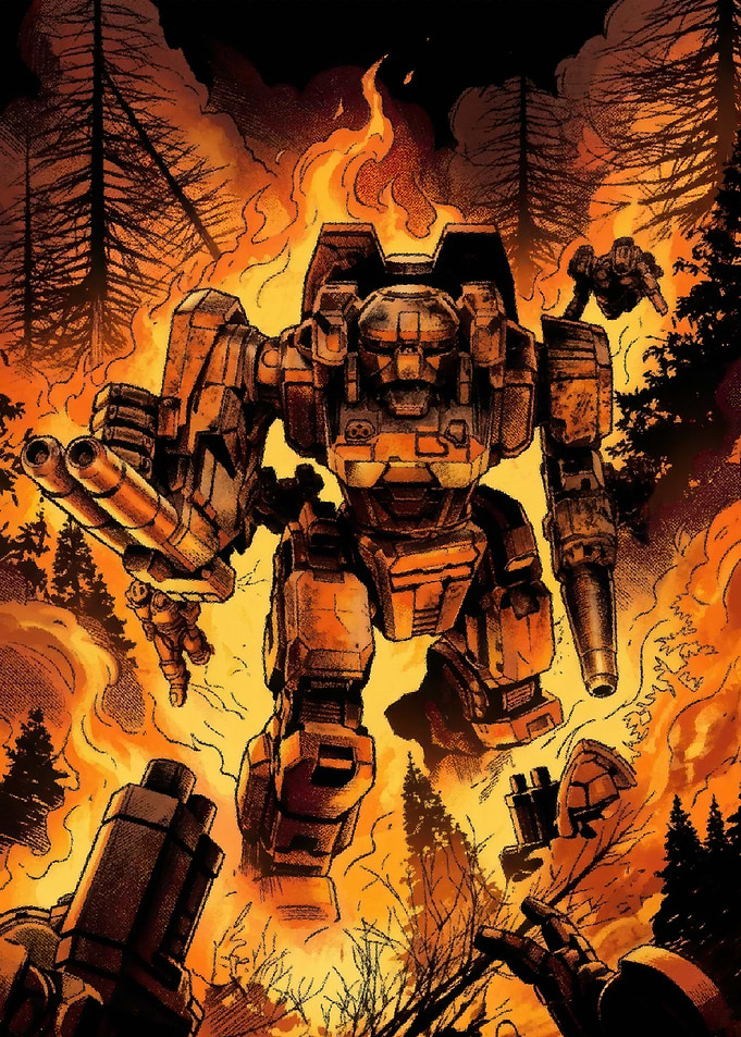 BattleTech Mech in Forest Fire