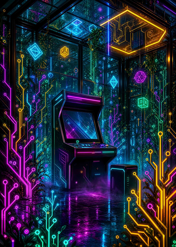 Neon Cyberpunk Arcade Gaming Room