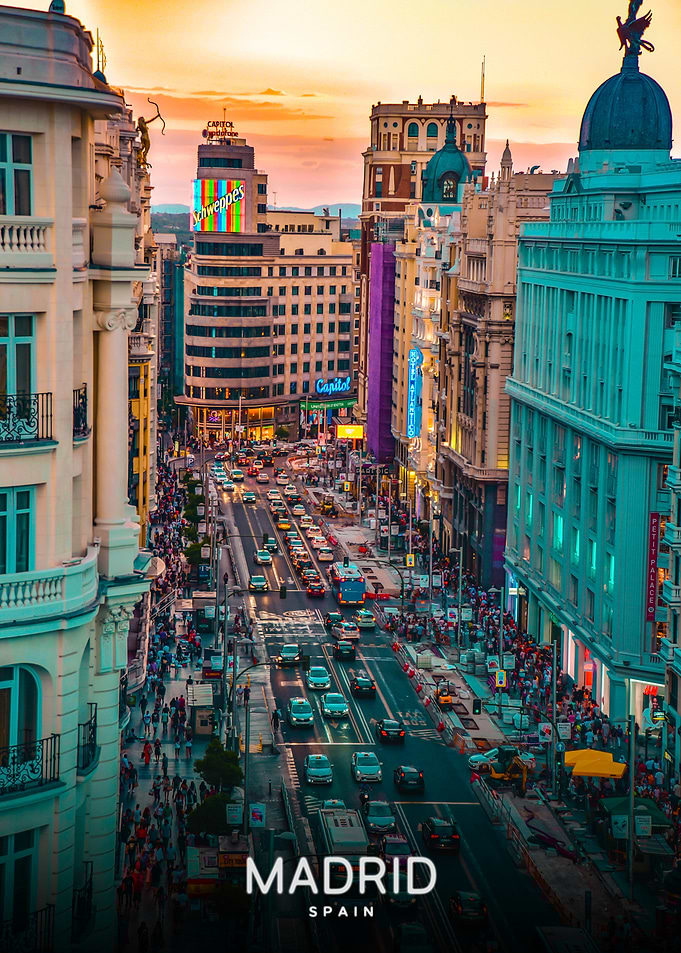 Sunset View of Gran Via Madrid