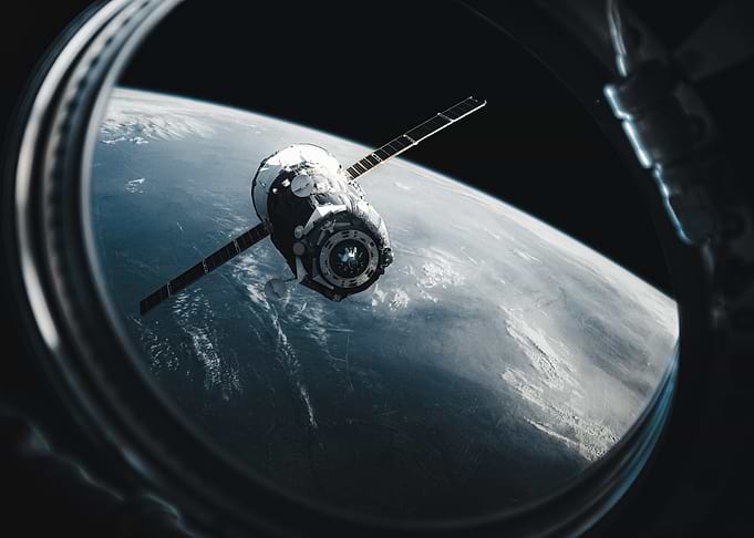 Spacecraft Soyuz Orbiting Earth View