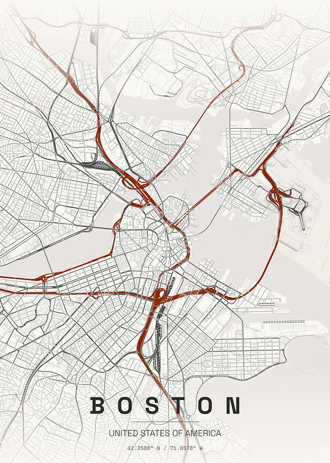 Minimalist Boston City Map Poster