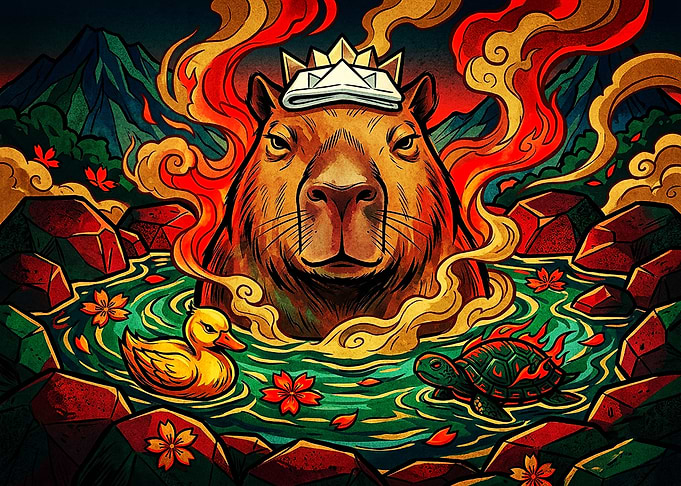 Regal Capybara in Hot Spring