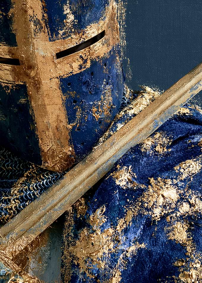 Blue and Gold Knight Helmet Painting