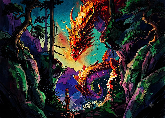 Warrior Facing a Majestic Dragon