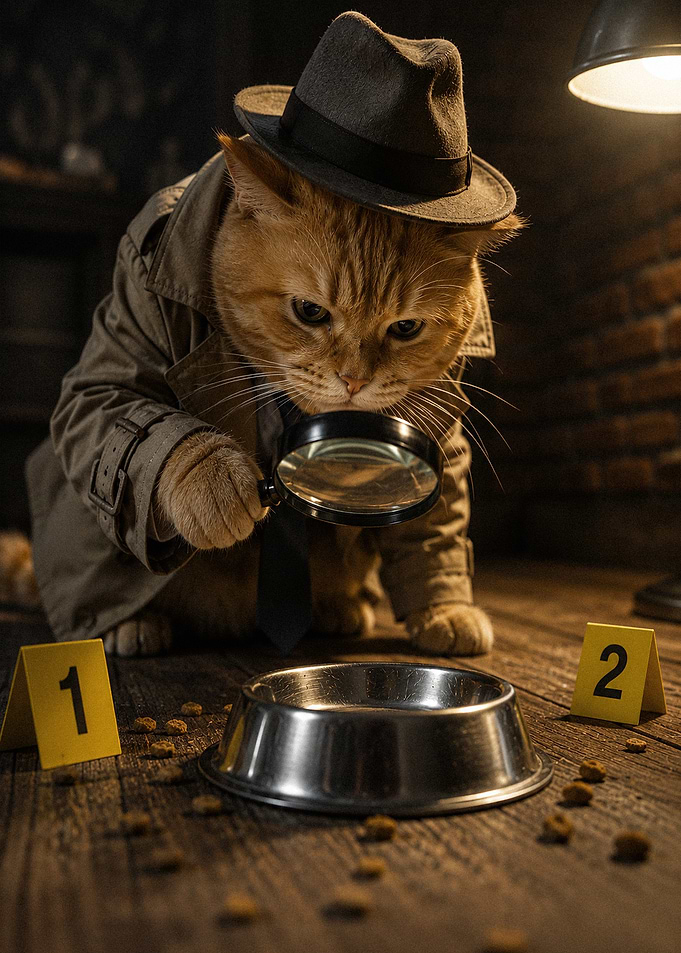 Detective Cat Investigating Crime Scene