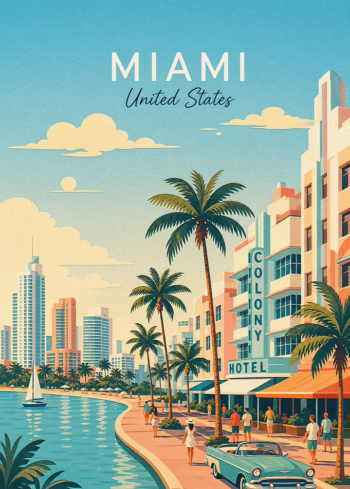 Vintage Miami Travel Poster