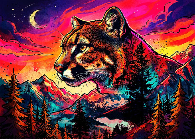 Vibrant Mountain Cougar Digital Art