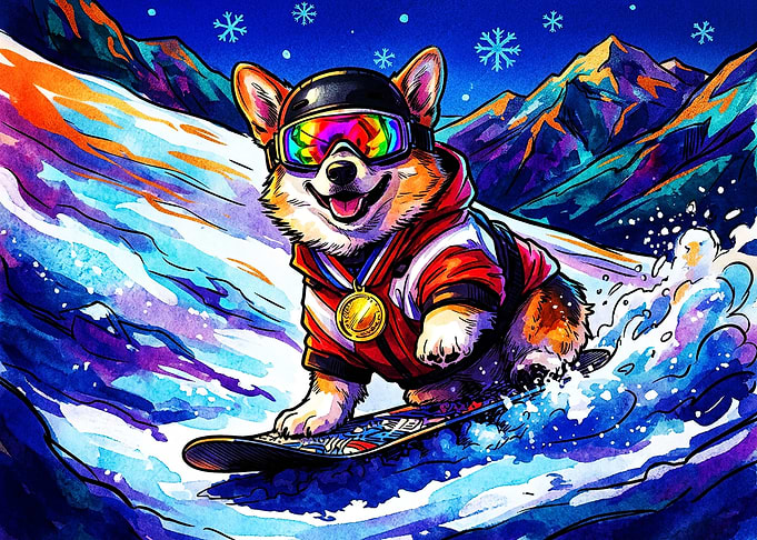 Corgi Snowboarding Champion