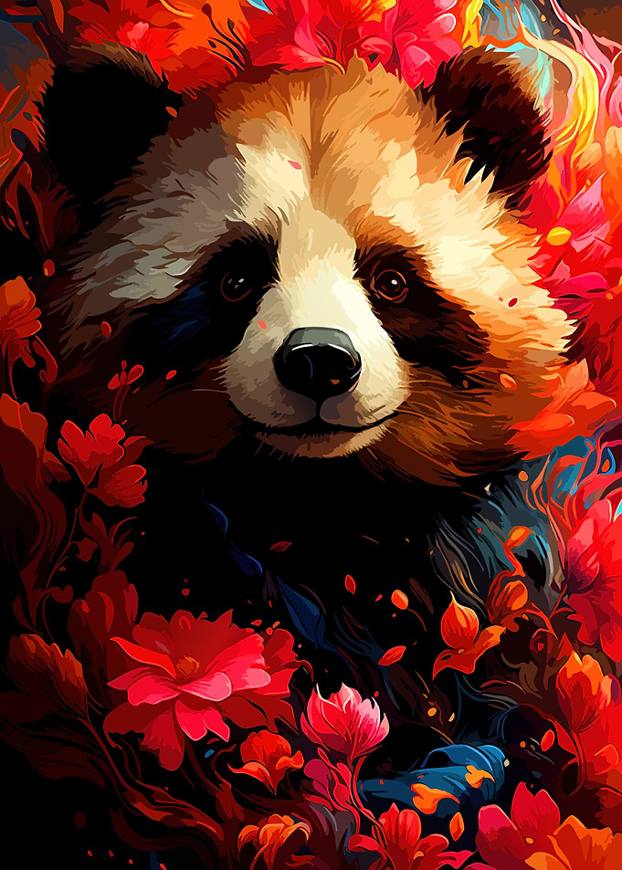Panda Amidst Vibrant Flowers