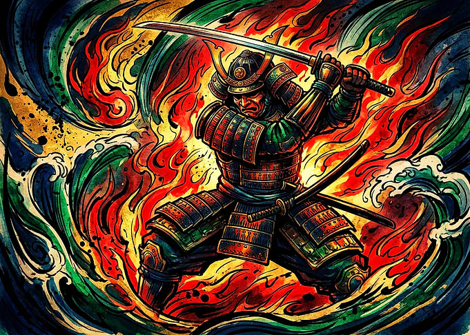 Samurai Warrior in Fire and Water