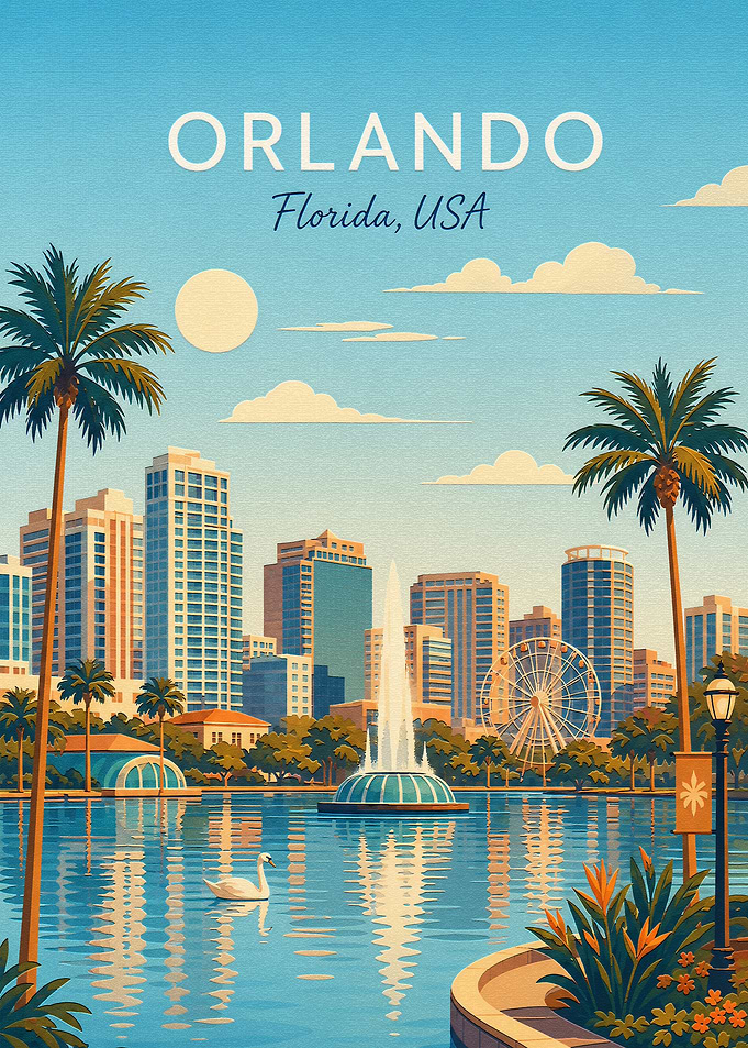 Vintage Style Orlando Florida Travel Poster