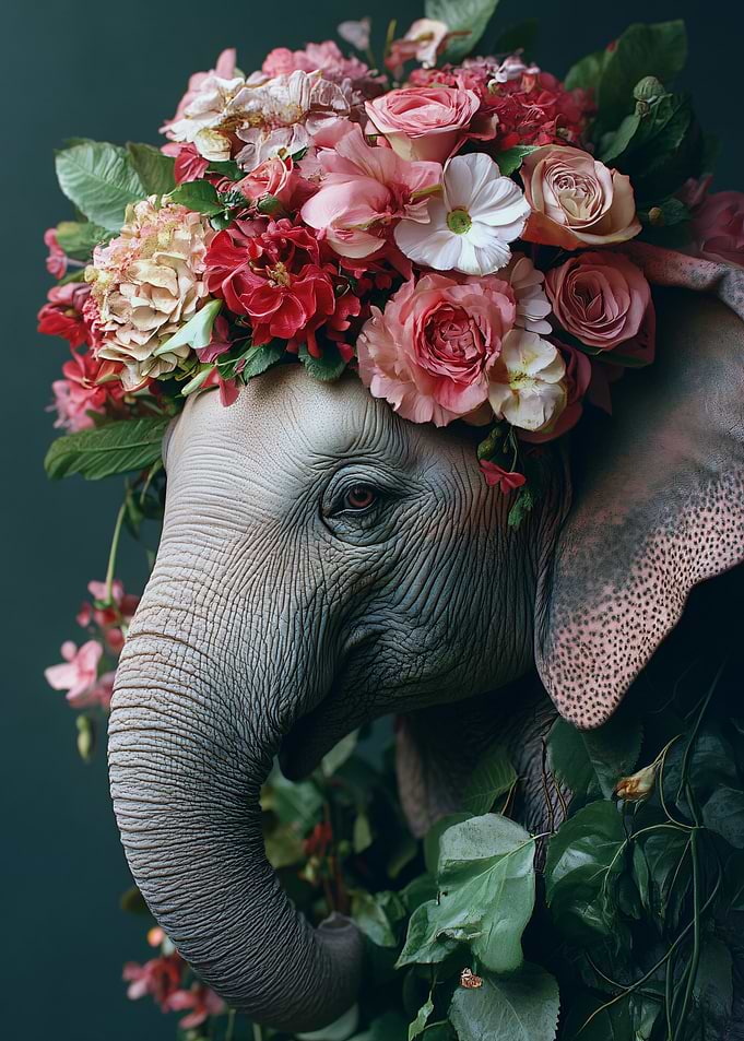 Elephant Wearing a Floral Crown