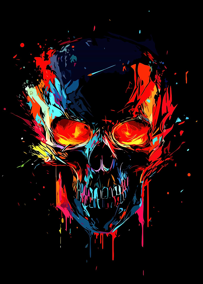 Colorful Abstract Splatter Skull Art