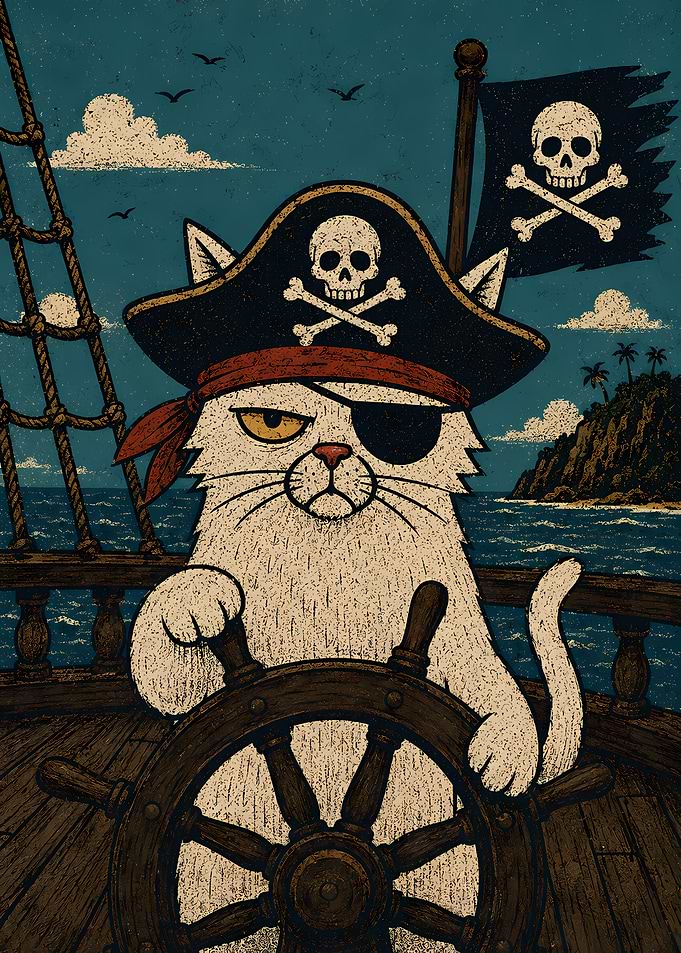 Pirate Cat Steering Ship