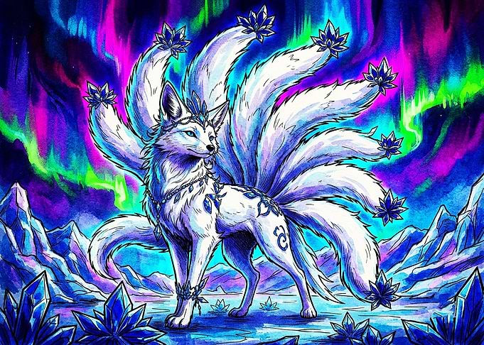 Nine-Tailed Arctic Fox Fantasy Art