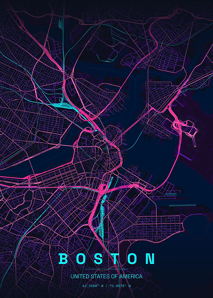 Neon Boston City Map Poster