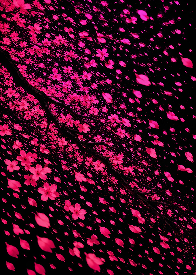 Vibrant Pink Cherry Blossoms at Night
