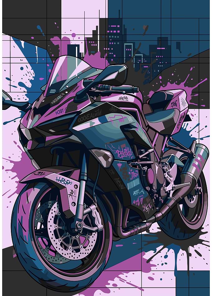 Cyberpunk Sportbike Street Art Illustration
