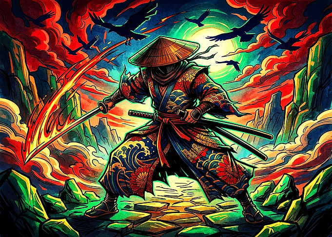 Fiery Samurai Warrior with Katana