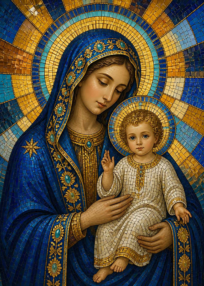 Mosaic Portrait of Madonna and Child