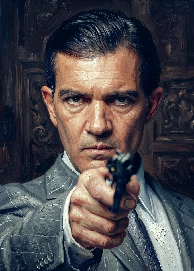Antonio Banderas Portrait with Gun