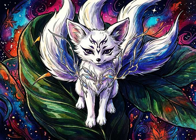 Mystical Nine-Tailed White Fox