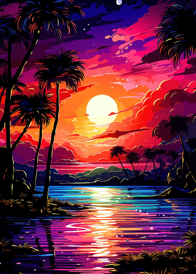 Vibrant Tropical Sunset Over Water