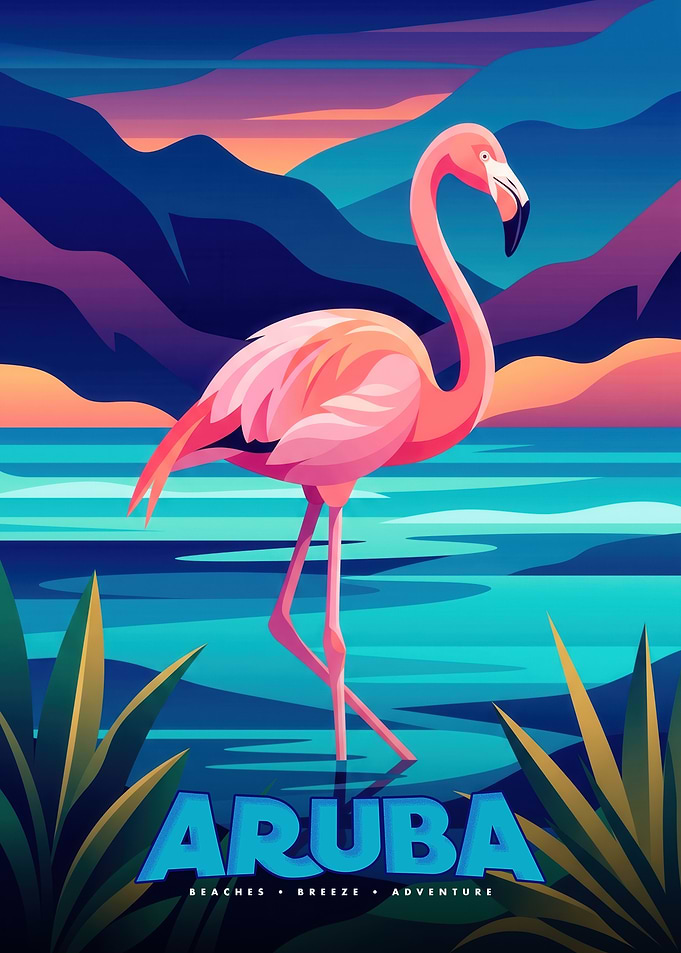 Aruba Flamingo Travel Poster